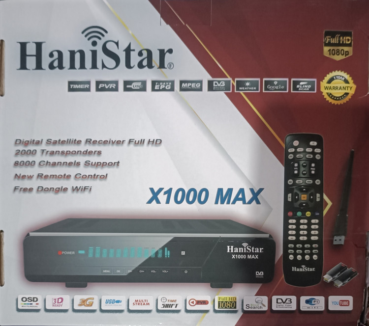 گیرنده دیجیتال هانی استار مدل ایکس. hanistar x1000max 2026 1000 هزار مکس فول اچ دی پنل نوشتاری 2026