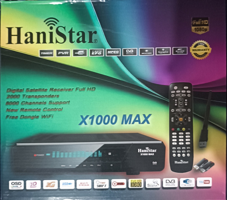 گیرنده دیجیتال هانی استار مدل ایکس. hanistar x1000max 2026 1000 هزار مکس فول اچ دی پنل نوشتاری 2026